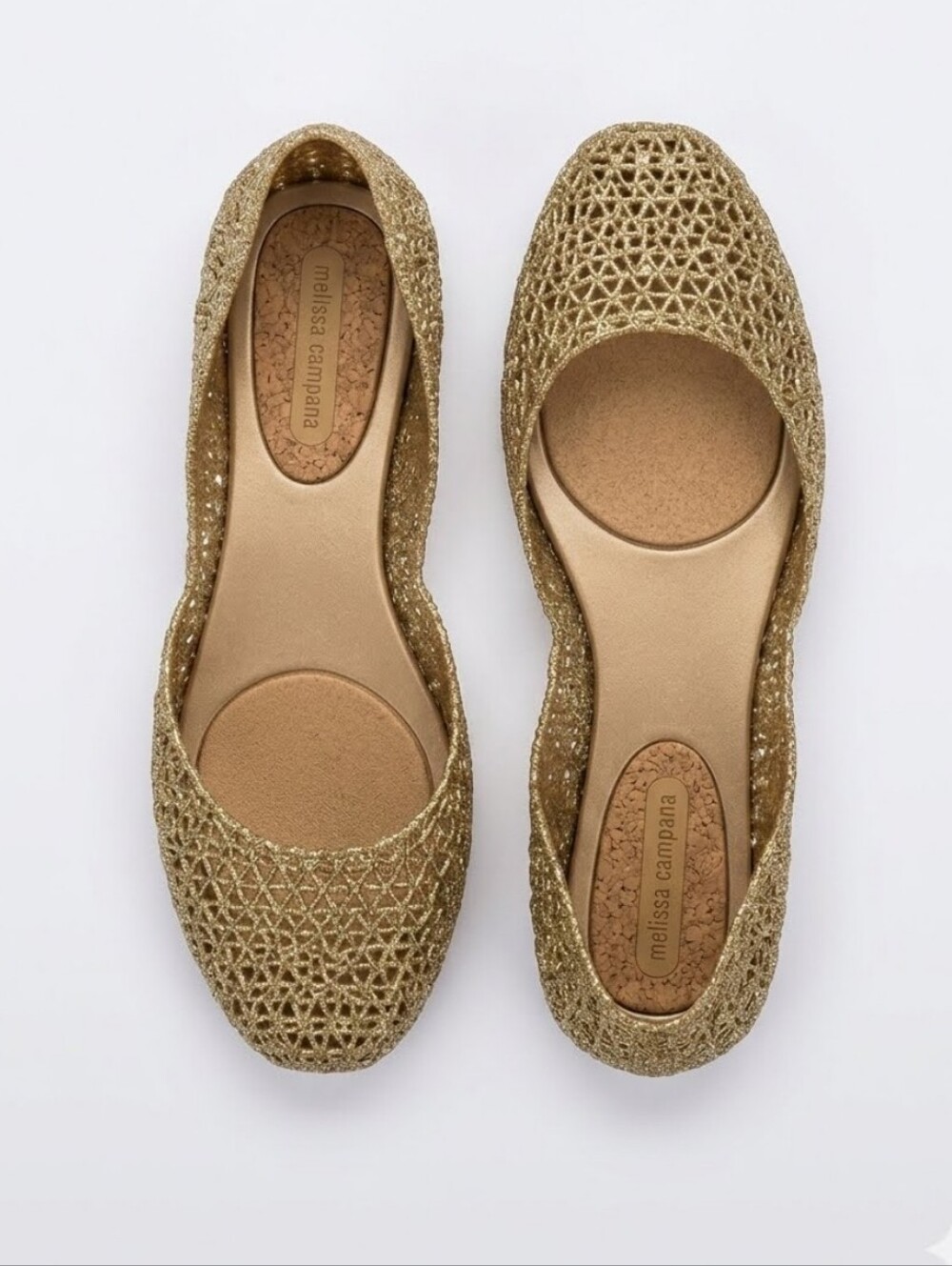 Melissa + Campana Jelly  Gold Woven Ballet Flats  Sz 10